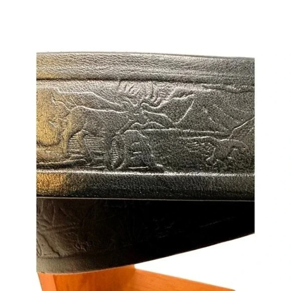 Mens Black‎ Embossed Leather Wildlife Deer Belt Silver Buckle Size 36